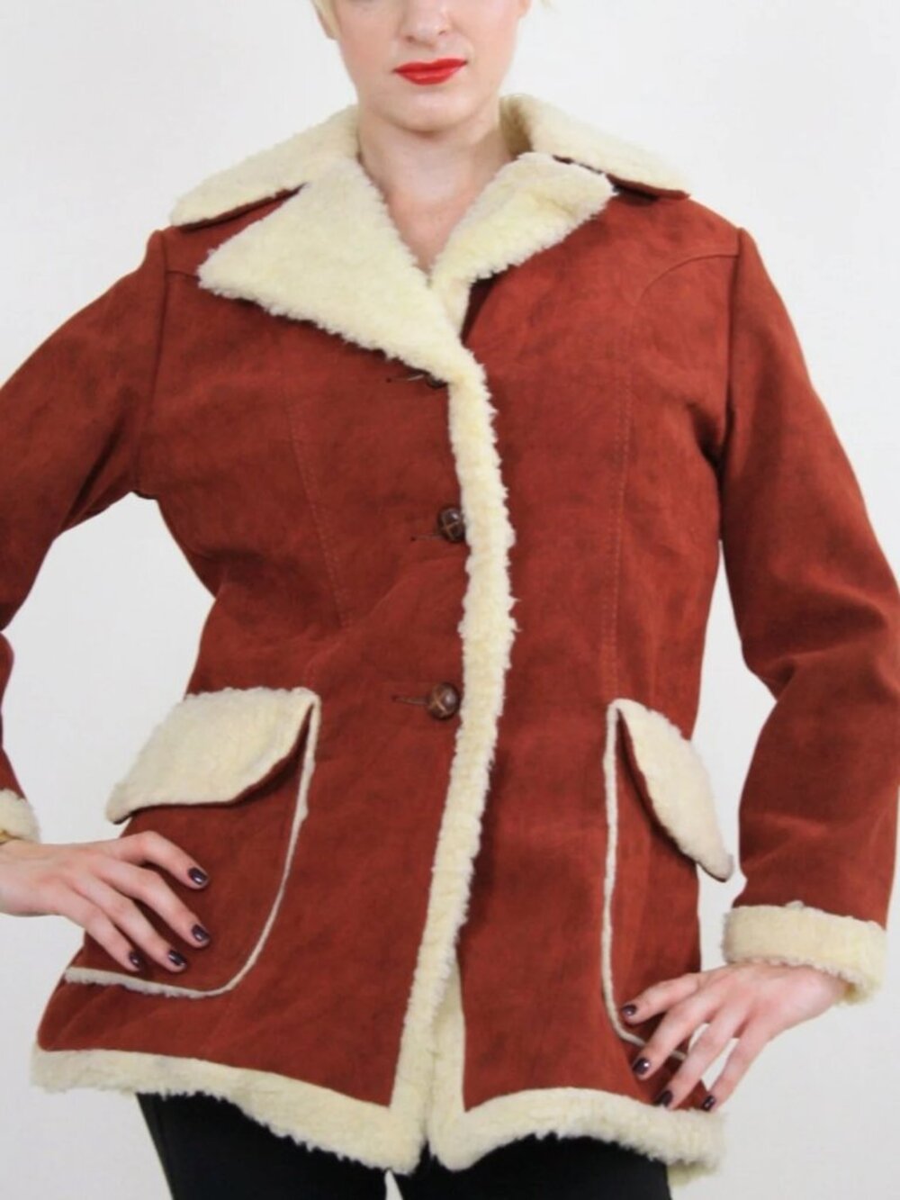 Vintage 70s hippie boho faux suede leather PENNY LANE coat
